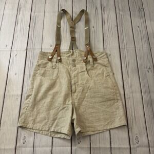 Vintage Nada Nuff Tan Houndstooth Shorts w/ Suspenders Men's M‎ Made USA